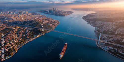 Emerging markets growth in istanbul aerial view of bosphorus urban landscape vibrant city environment