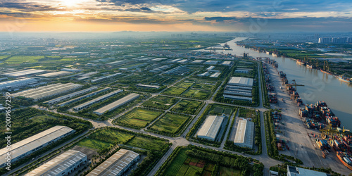 Emerging markets growth opportunities in industrial zones aerial view over urban landscape business environment