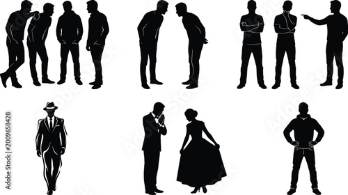 Bild auf Leinwand People silhouettes collection showing conversation argument casual poses and for
