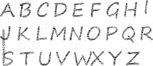 Hand drawn scribbled capital letters of the alphabet on transparent background