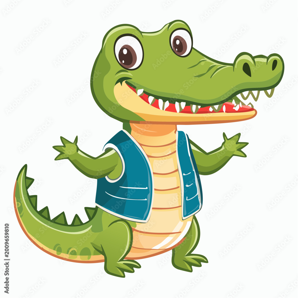 Obraz premium Cute Cartoon Alligator Wearing a Vest