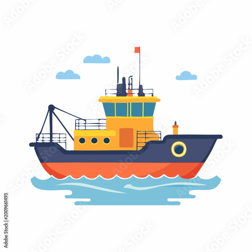 Illustration of a Fishing Trawler Boat on the Water