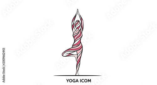 Abstract vector icon depicting a person in a tranquil yoga tree pose, illustrating the concept of balance, health, and mindful living for a serene lifestyle