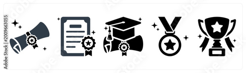 Bild auf Leinwand A set of 5 icons as diploma, certificate, degree