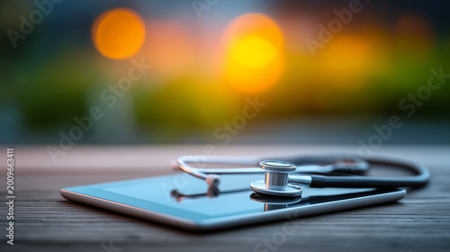 Modern Healthcare Workspace with Stethoscope, Tablet, and Medical Documents - Organization and Efficiency Concept with Soft Natural Lighting

