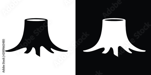 Obraz na płótnie Tree stump black silhouette vector, Dead tree roots vector