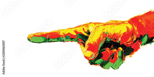Photography Abstract expressionist painting of a hand pointing left with thick brushstrokes