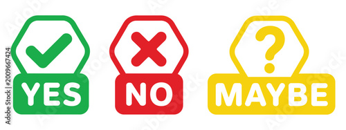Fotografía Check cross question mark icon set vector, yes no maybe symbol labels template design for decision making and status indicators