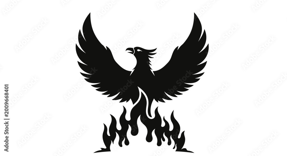 Fototapeta premium Black Phoenix Rising from Flames 2.