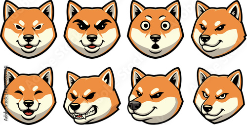 Konstfotografi Shiba Inu dog head mascot expressions and emotion icons