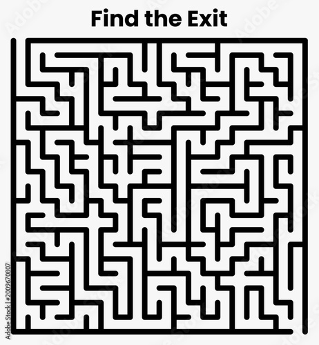 Black and white square maze puzzle with the text 