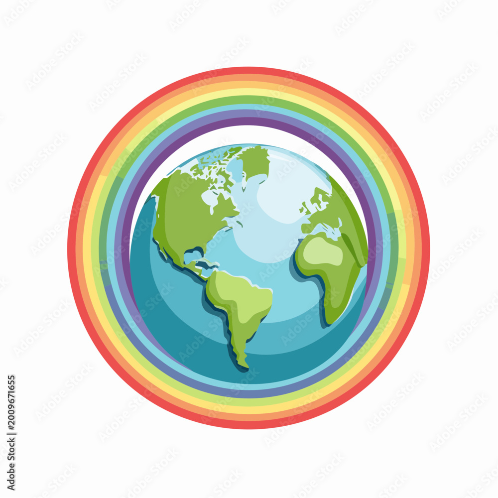 Naklejka premium Earth with Rainbow Circle