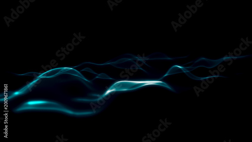 Foto Futuristic glowing blue light waves flowing over a dark background, smooth abstract motion backdrop for technology, digital, and science visuals
