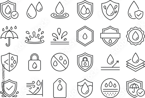 Bild auf Leinwand Waterproof and water resistant icons set