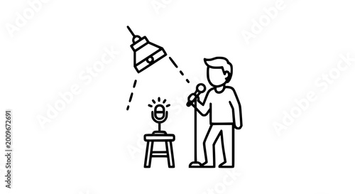 Stand-up comedian performing on stage with microphone and spotlight