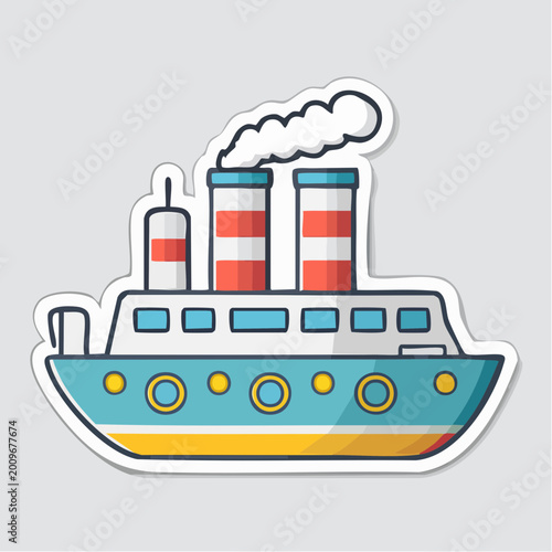 Stylized Illustration of a Steamboat with Smoke