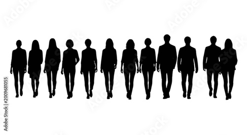 Photos Diverse group of business people walking together, silhouette on white backgroun