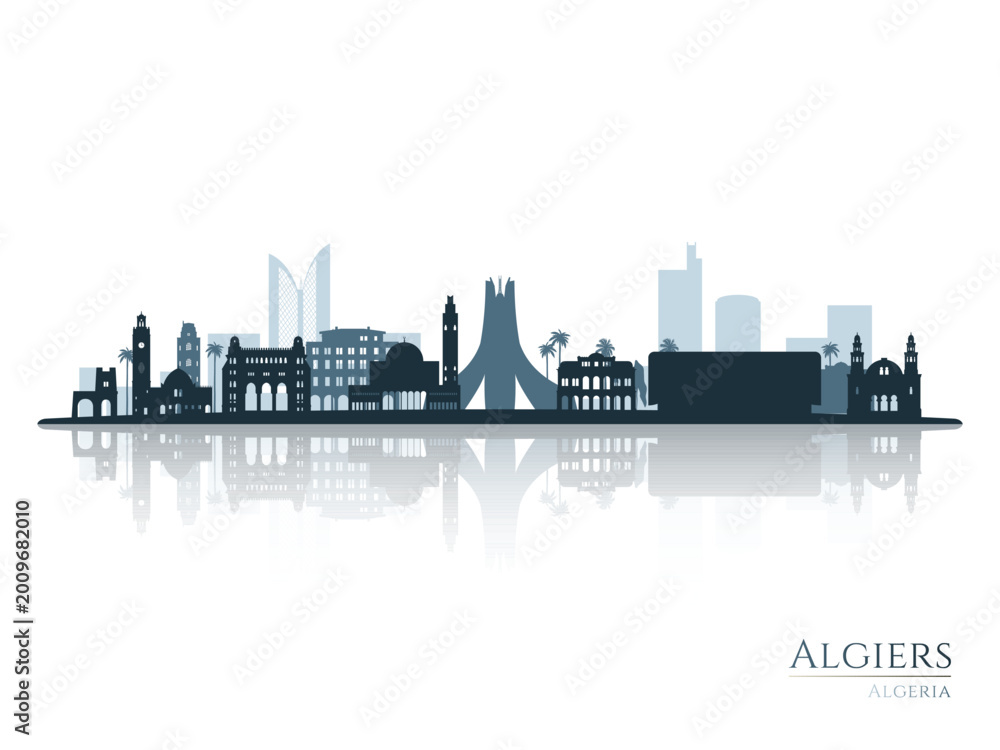 Fototapeta premium Algiers skyline silhouette with reflection. Landscape Algiers. Vector illustration.