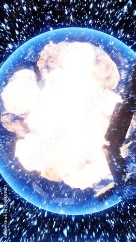 Abstract glowing sphere with geometric pattern and energetic fluid
