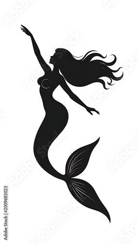 Mermaid Silhouette Mythical Ocean Creature Design.