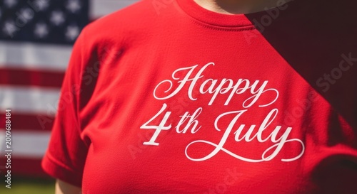 Celebrating independence day a person wearing a 'happy 4th of july' red shirt