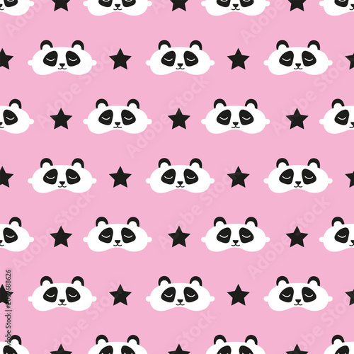 Seamless Pattern. Panda bear night Mask for dreaming. flat iilustration.