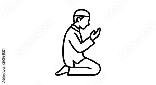 Foto muslim man praying line drawing on white background