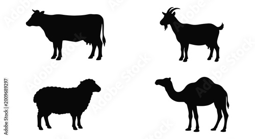 Vászonkép Farm animal silhouettes on a white background