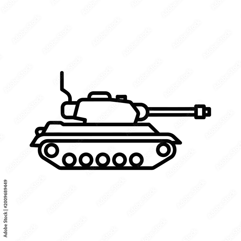 Obraz premium Outline Icon of a Military Tank with Cannon and Tracks
