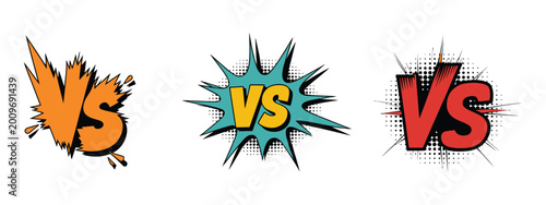 Slika na platnu Cartoon comic VS symbol illustration featuring dynamic clash typography for action battle graphics