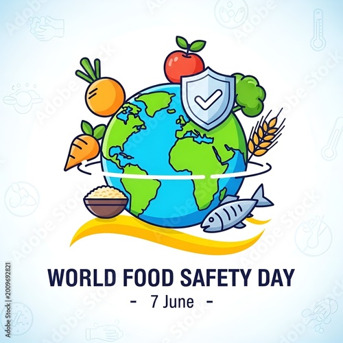 World Food Safety Day illustration with globe and healthy food