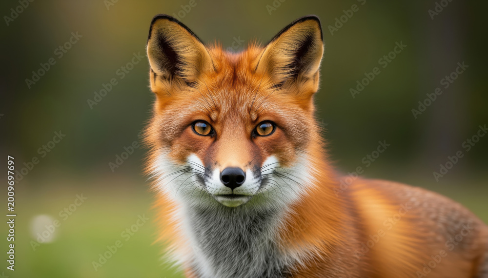 Fototapeta premium Curious Fox: Captivating portrait of a sleek red fox, its alert gaze and lush fur inviting the viewer into its world of nature's beauty and wonder.