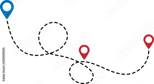 Vászonkép Route map path with location pins