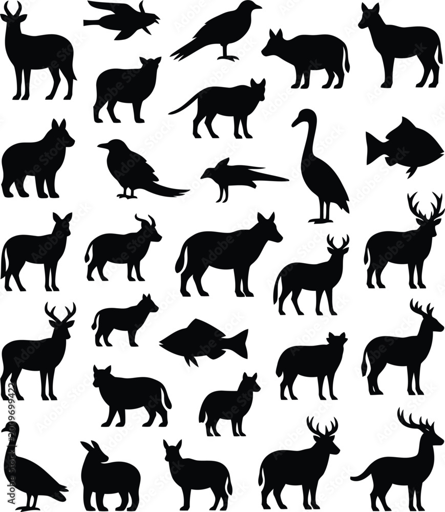 Obraz premium Black Animal Silhouettes on White Background