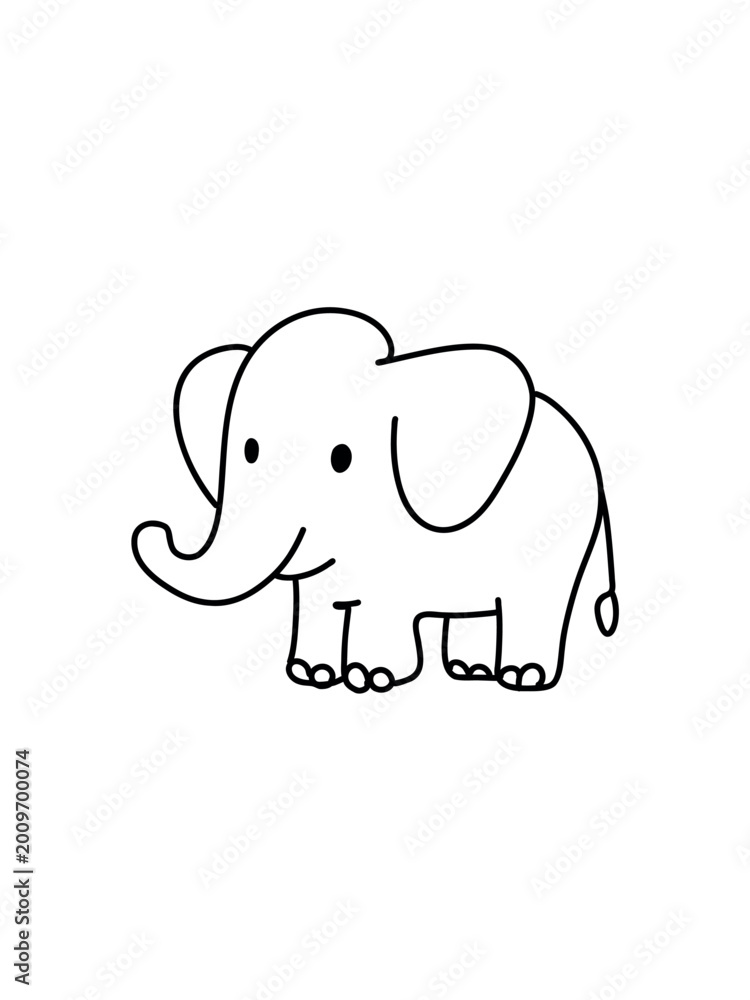 Fototapeta premium cute doodle elephant with big ears and kind smile