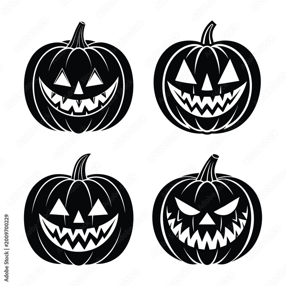 Obraz premium Jack O Lantern Halloween Pumpkin Face Vector Set