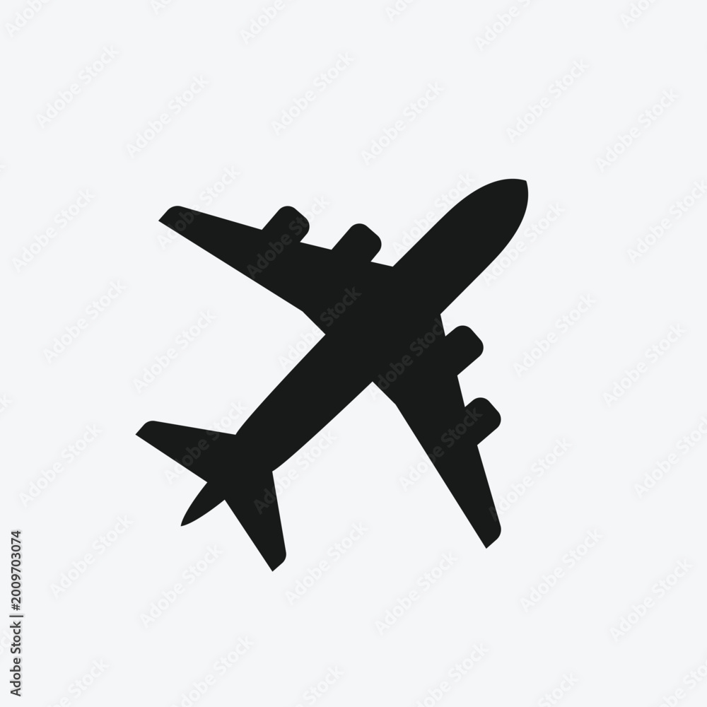 Obraz premium Plane icon vector, black solid airplane vector. Simple airplane icon minimalist vector plane illustration on transparent background.