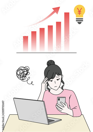 電気代高騰に悩む女性　イラスト