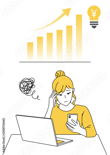 電気代高騰に悩む女性　イラスト