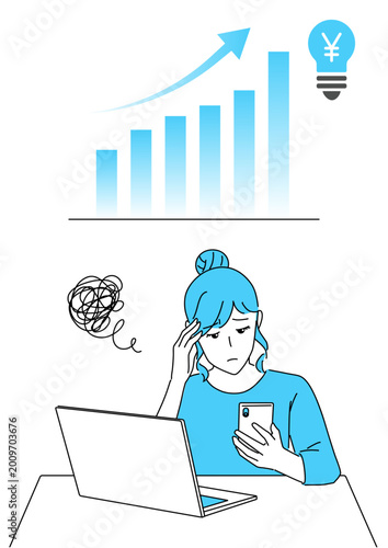 電気代高騰に悩む女性　イラスト