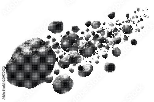 Canvas Print Retro halftone vector illustration of a large rock with smaller rocks and pebble