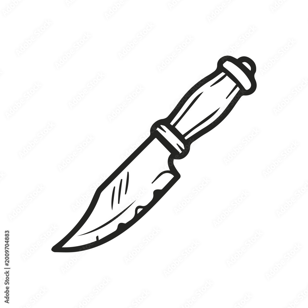 Obraz premium Classic Hand Sketched Survival Knife Icon Simple Black Line Art Design