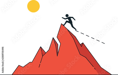 Person running towards the top of a red mountain peak