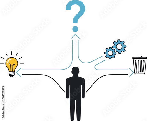 Person considering different ideas and making a thoughtful decision on options