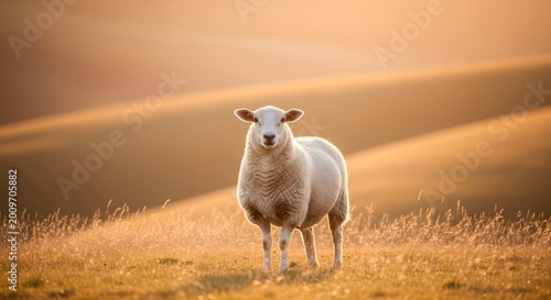 Lone sheep in golden field a portrait of rural tranquility