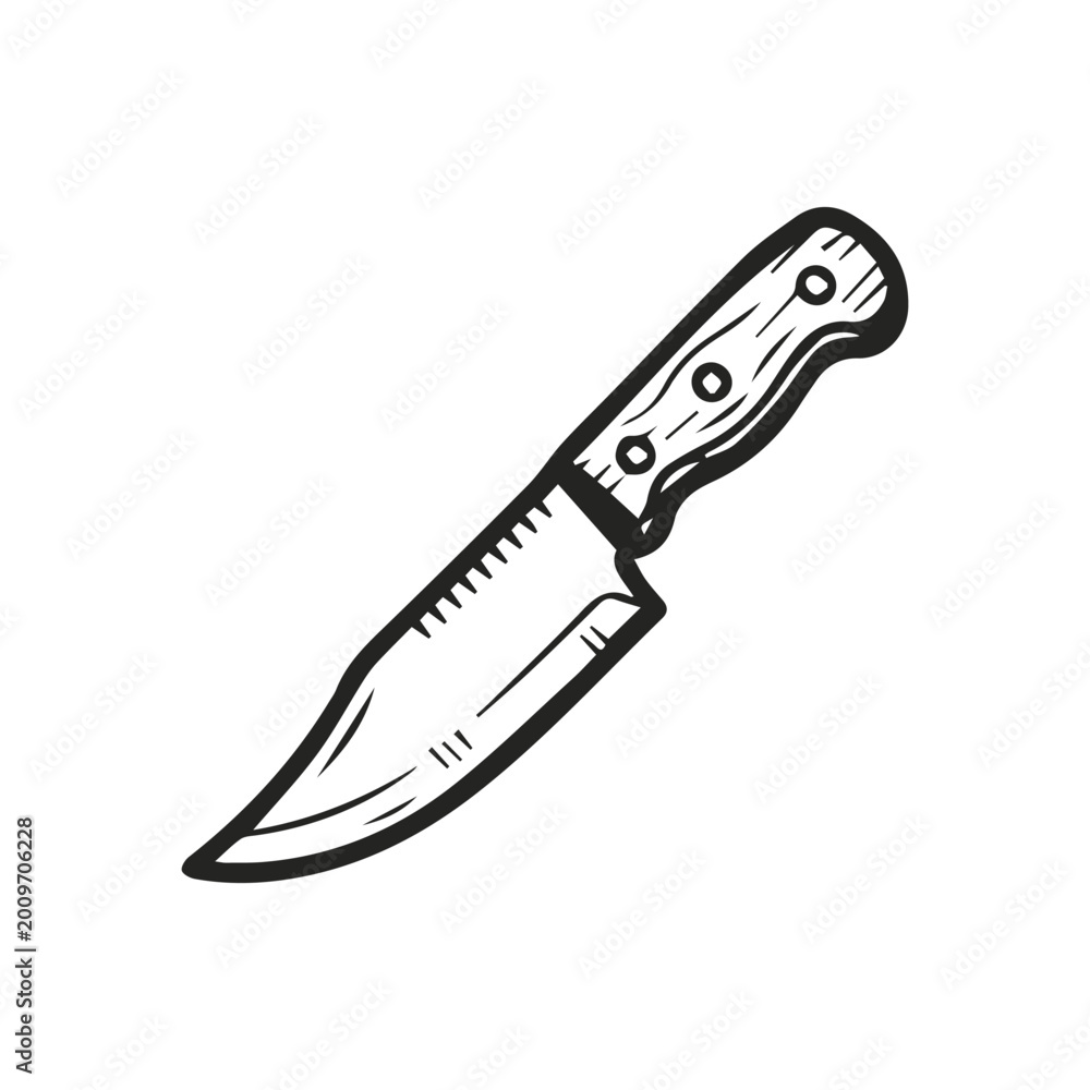 Obraz premium Hand drawn black and white vintage hunting knife sketch illustration