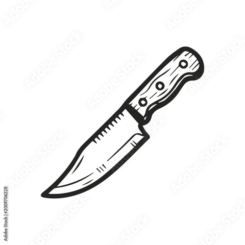 Foto Hand drawn black and white vintage hunting knife sketch illustration