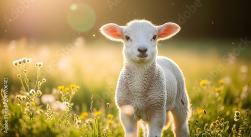 Adorable lamb in a meadow a springtime portrait of innocence and growth