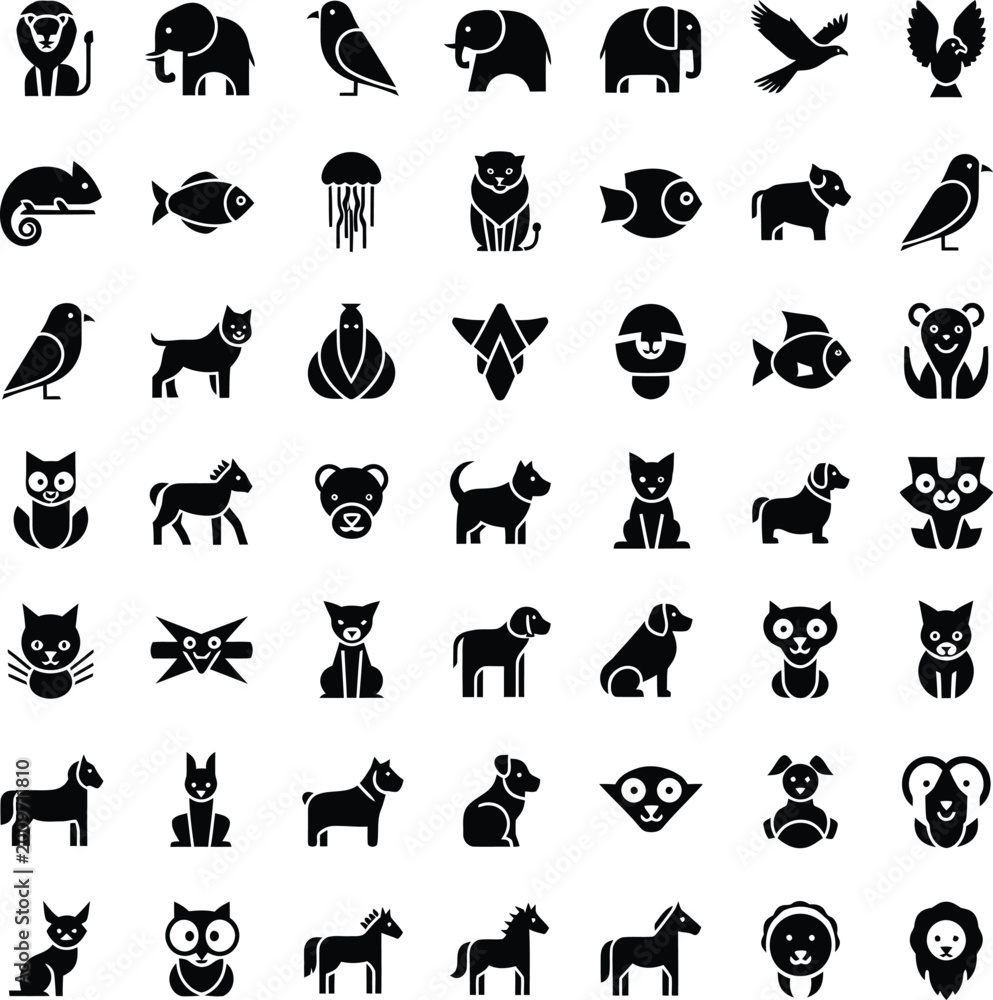 Fototapeta premium Black Animal Icons on White Background