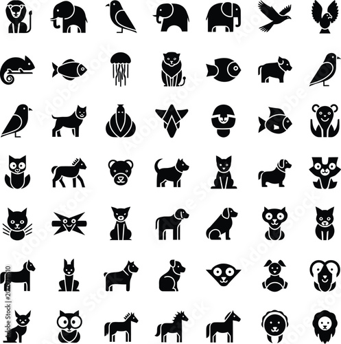 Canvas Print Black Animal Icons on White Background